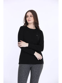 MAYSIXTY - Women 100% Cotton Black Solid Full Sleeve T-Shirt