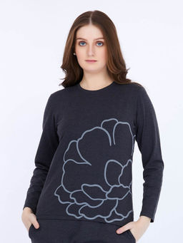 MAYSIXTY - Women Cotton Spandex Black Printed Full Sleeve T-Shirt