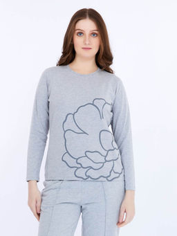 MAYSIXTY - Women Cotton Spandex Grey Printed Full Sleeve T-Shirt