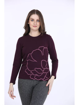MAYSIXTY - Women Cotton Spandex Maroon Printed Full Sleeve T-Shirt