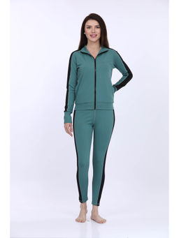 MAYSIXTY - Women Poly Spandex Green Solid Full Sleeve Track Suit (Set of 2)
