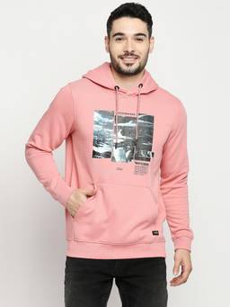 Spykar - Dusty Pink Cotton Full Sleeve Hooded Sweatshirt for Men