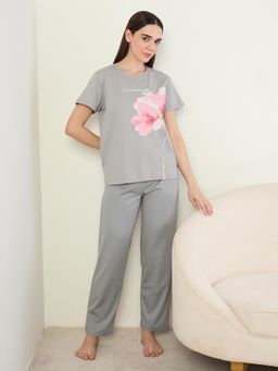 Sweet Dreams - Womens Floral Printed Pyjama With Top Grey
