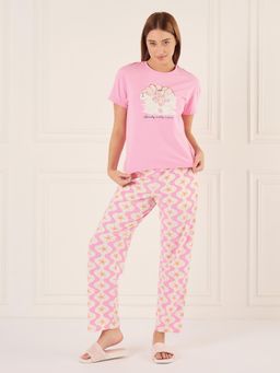 Sweet Dreams - Womens Graphic Printed Pyjama With Top Pink