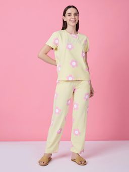 Sweet Dreams - Womens Floral Printed Pyjama With Top Yellow