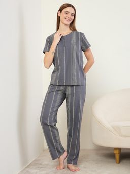 Sweet Dreams - Womens Striped Pyjama With Top Grey
