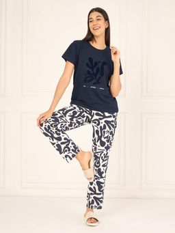 Sweet Dreams - Womens Graphic Printed Pyjama With Top Navy Blue