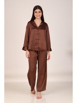 Masha - Solid Brown Oversized Satin Nightsuit