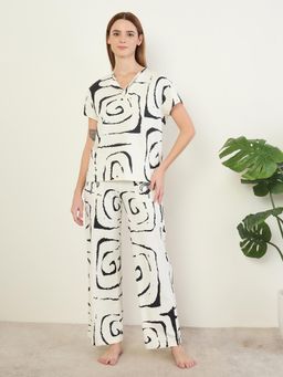 Sweet Dreams - Womens Abstract Printed Pyjama With Top White