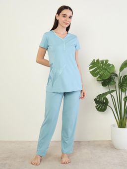 Sweet Dreams - Womens Floral Printed Pyjama With Top Blue