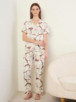 Sweet Dreams - Womens Printed Front Open Pyjama With Top White