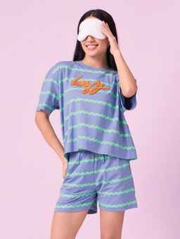 Sweet Dreams - Womens Striped Shorts With Top Blue