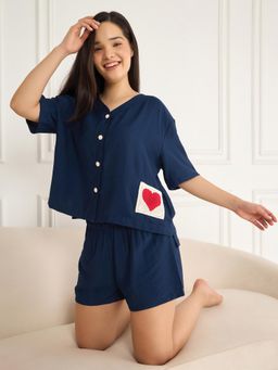 Sweet Dreams - Womens Solid Co-Ord Set Navy Blue