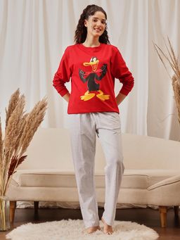 Clovia - Terry Cotton Graphic Print Sweatshirt With Pyjama Multi-Color