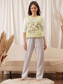 Clovia - Terry Cotton Graphic Print Sweatshirt With Pyjama Multi-Color
