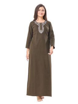PIU - Womens Knitted Fabric Winter Nighty Olive