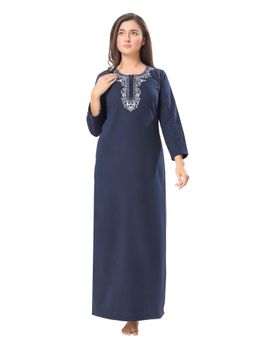 PIU - Womens Knitted Fabric Winter Nighty Blue