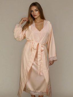 MHYTH - Myth Flair Affair Full Length Night Gown With Robe & Belt Cream