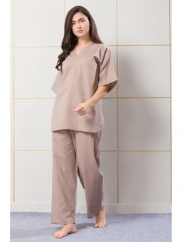 PIU - Womens Night Co-Ord Set Brown