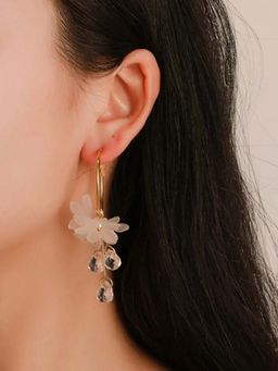Jewels Galaxy - Women Gold Plated Translucent Floral Drop Earrings