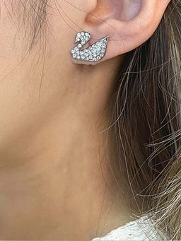 Jewels Galaxy - Women Silver Plated Swan Inspired Stud Earrings