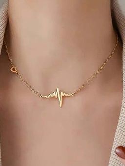 Jewels Galaxy - Women Gold Plated Heartbeat with A Heart Necklace
