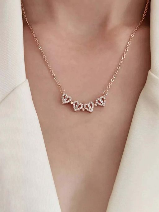 Jewels Galaxy Women Hearts Clover Design Openable Magnet Rose Gold Plated Necklace