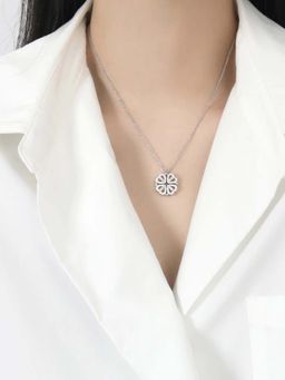 Jewels Galaxy - Women Hearts Clover Design Openable Magnet Silver Plated Necklace