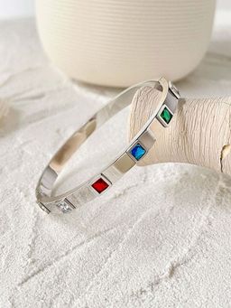 Jewels Galaxy - Women Stainless Steel Silver-Plated Multi Square American Diamond Kada