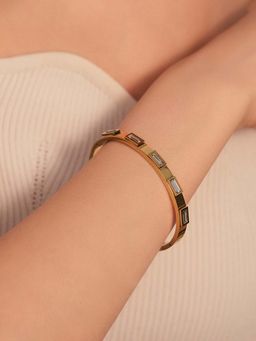 Jewels Galaxy - Women Stainless Steel Gold-Plated White Rectangular American Diamond Kada