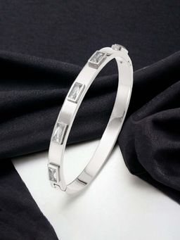 Jewels Galaxy - Women Stainless Steel Silver-Plated White Rectangular American Diamond Kada