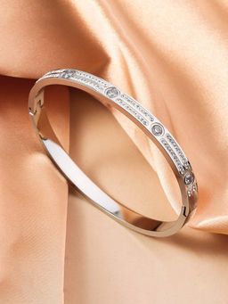 Jewels Galaxy - Women Stainless Steel Silver-Plated American Diamond Anti-Tarnish Kada