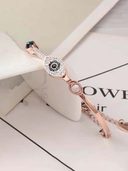 Jewels Galaxy - Women Stainless Steel Rose Gold-Plated American Diamond Evil Eye Bracelet