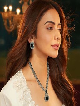 Accessher - Women Black Square Stone American Diamond Necklace and Earrings Set