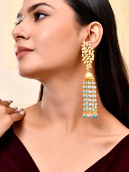 Silvermerc Designs - Women Multi-Color Tassel Gold Filigree Jhumka Earrings