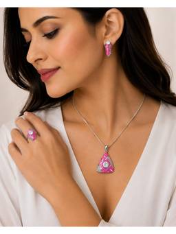 Miora - White Jellybean Enamel Necklace With Earrings And Ring