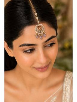 Shop Naymee - Gold Modern Grace Polki and Kundan Maang Tikka