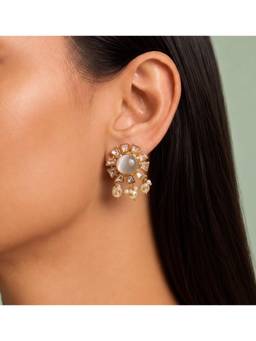 Shop Naymee - Pink Luminous Pearl and Kundan Studs