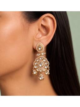 Shop Naymee - Green Elegant Droplet Polki and Kundan Earrings