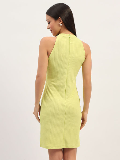 Buy Madame Solid Back Zip Neon Green Bodycon Dress Online