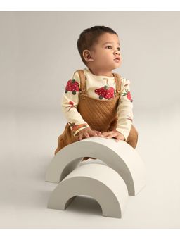 My Milestones - Full Sleeves Tee with Quilted Dungaree - Brown & Cream (Pack of 2)