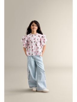 My Milestones - Lace Detail Tea Rose Printed Ruby Soft Muslin Top