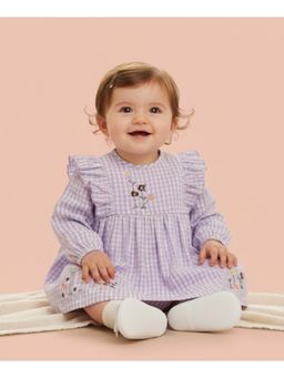 My Milestones - Full Sleeves Gingham Dress with Bloomer - Purple