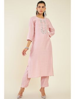 Soch - Women Pink Viscose Embroidered Kurta (Set of 2)
