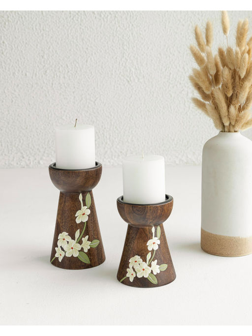 AURUM CRAFTS Bella Wooden Candle Stand Without Candles (Pack of 2)