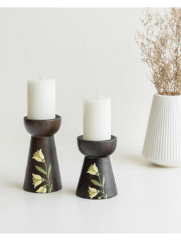 AURUM CRAFTS - Mirra Handpainted Wooden Candle Stand Without Candles (Pack of 2)
