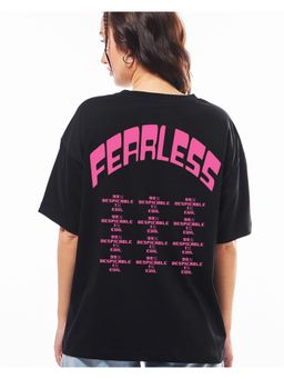 Bewakoof - Women's Black Fearless Minion Typography Oversized T-shirt