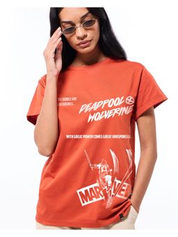 Bewakoof - Official Marvel Women's Orange Best Buds Graphic Printed Boyfriend T-shirt