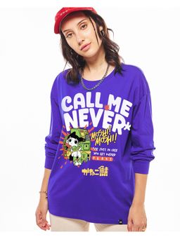 Bewakoof - Women's Blue Call me never Graphic Printed Oversized T-shirt
