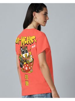 Bewakoof - Women's Coral Pink Graphic Printed Boyfriend T-shirt